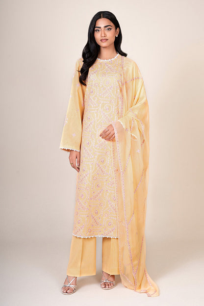 3 Piece - Unstitched - Embroidered Cotton Karandi Suit - E1851