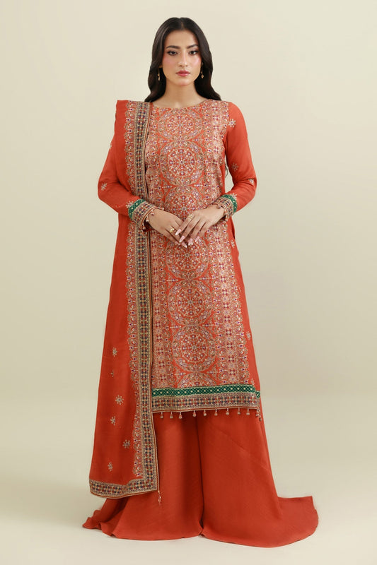 3 Piece - Unstitched - Embroidered Raw Silk Suit - E1858