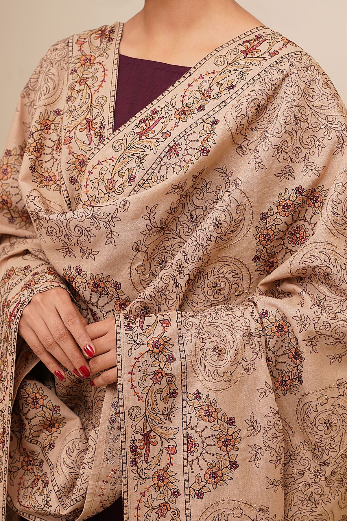Embroidered Viscose Karandi Shawl - E1796