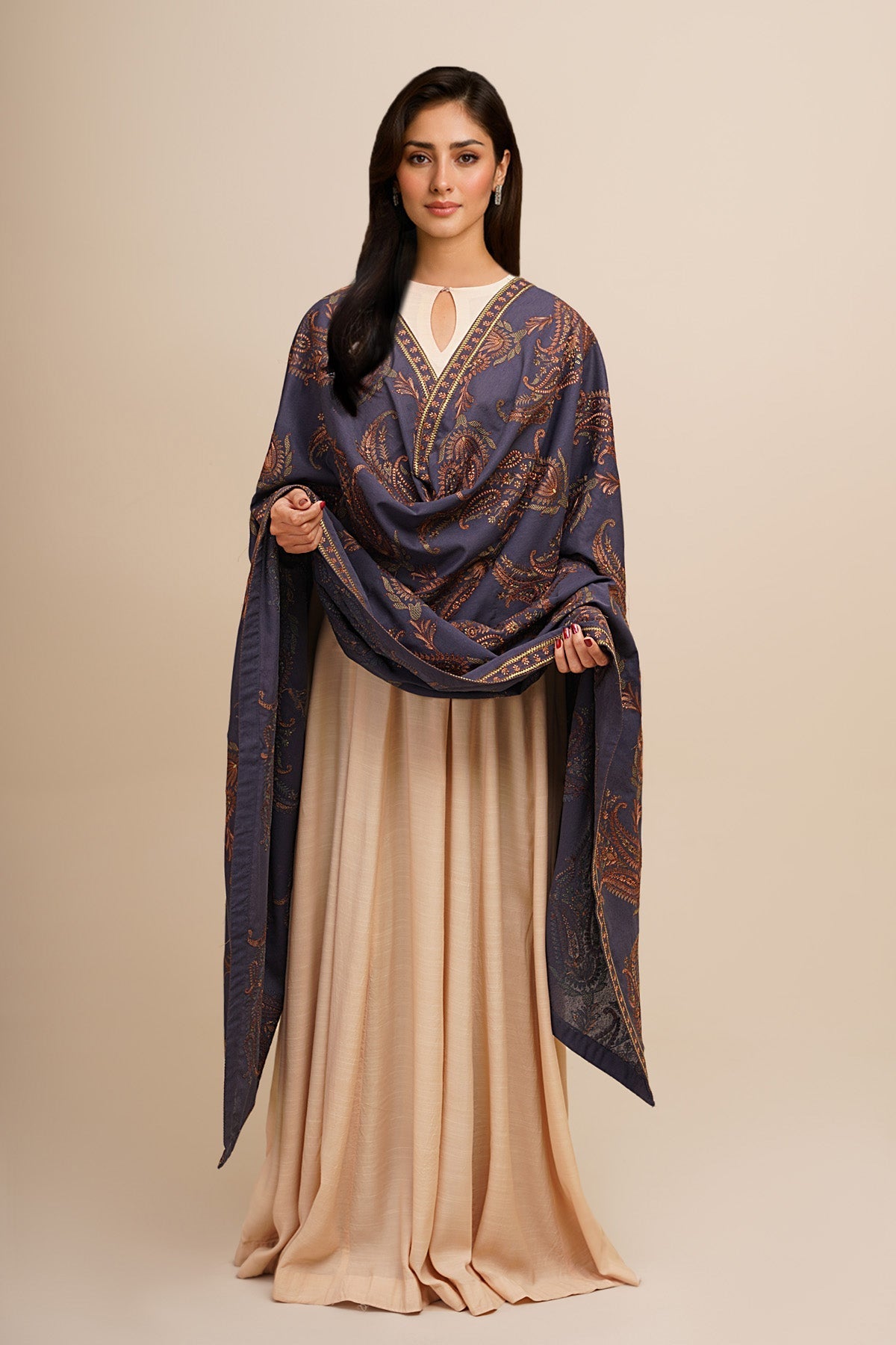 Embroidered Viscose Karandi Shawl - E1799