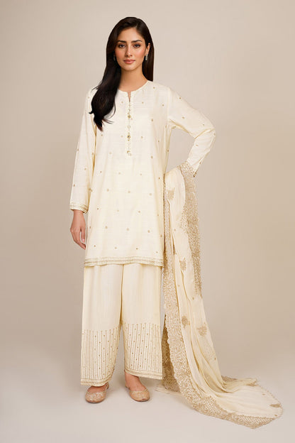 3 Piece - Stitched - Embroidered & Embellished Raw Silk Suit - KPS25-P3192