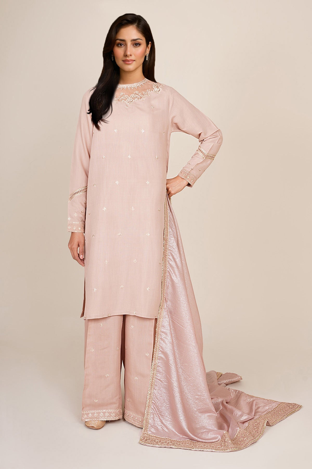 3 Piece - Stitched - Embroidered Raw Silk Suit - KPS25-P3491