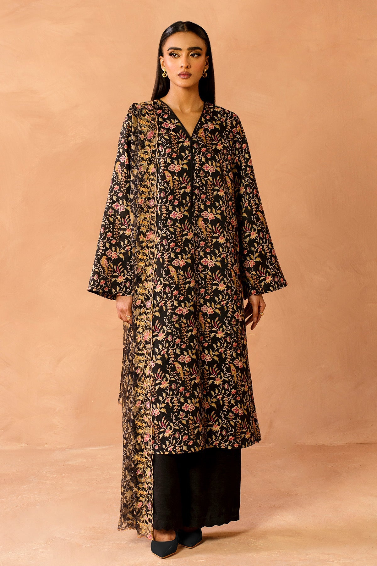 3 Piece - Stitched - Printed & Embroidered Raw Silk Suit - MC2111