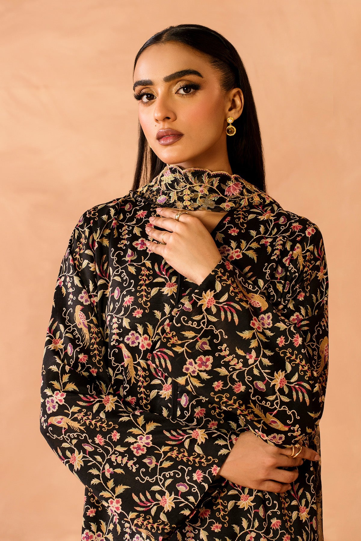 3 Piece - Stitched - Printed & Embroidered Raw Silk Suit - MC2111