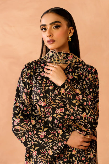 3 Piece - Stitched - Printed & Embroidered Raw Silk Suit - MC2111