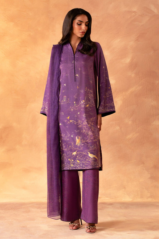 3 Piece - Stitched - Printed Pk Raw Silk Suit - MCP2034