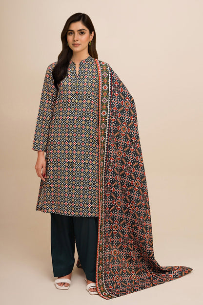 3 Piece - Unstitched - Printed Khaddar Suit - X7106