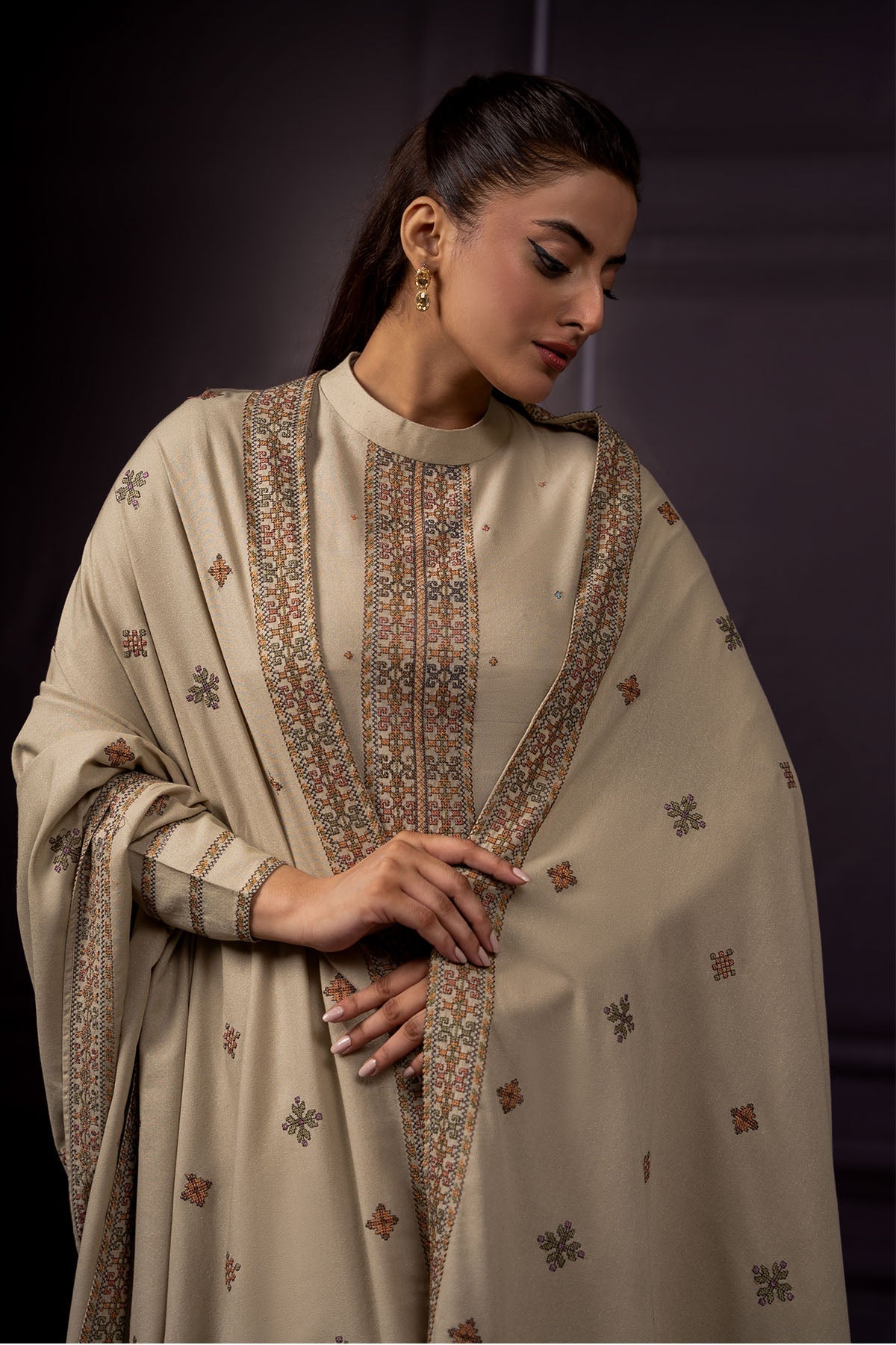 3 Piece - Unstitched - Embroidered Viscose Karandi Suit - E1454