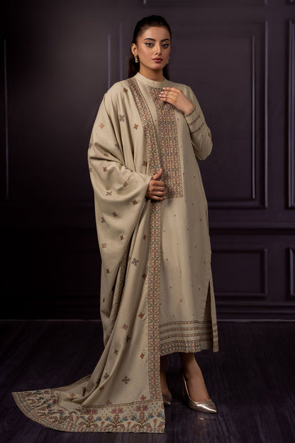 3 Piece - Unstitched - Embroidered Viscose Karandi Suit - E1454