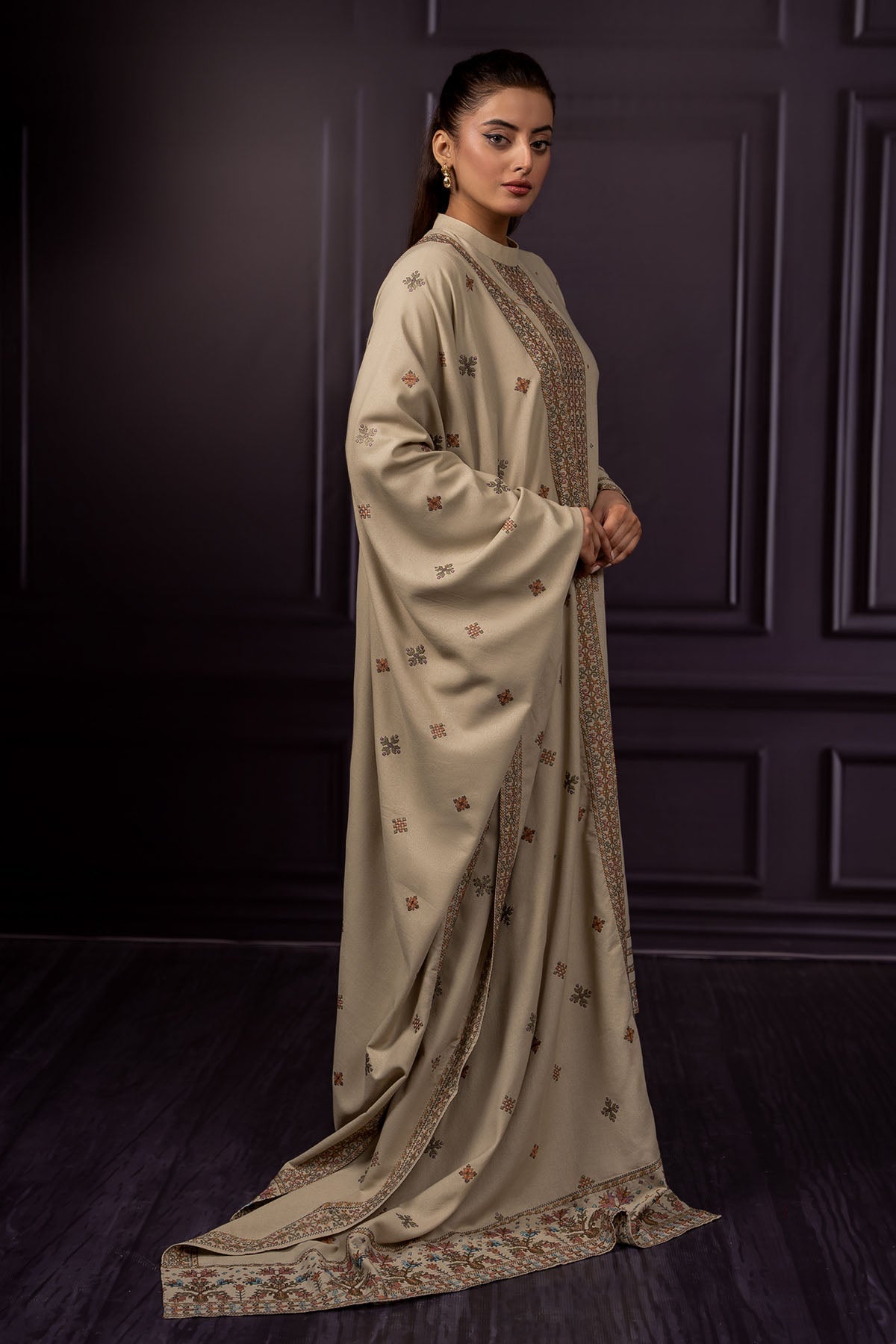3 Piece - Unstitched - Embroidered Viscose Karandi Suit - E1454