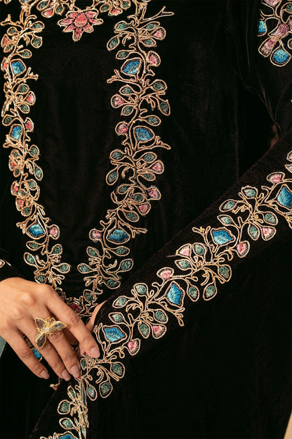 3 Piece - Unstitched - Embroidered Velvet Suit - E1473