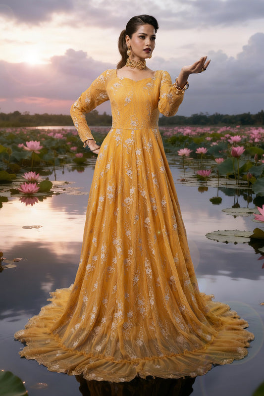 3 Piece - Unstitched - Embroidered & Embellished Bamber Chiffon Suit - E1715