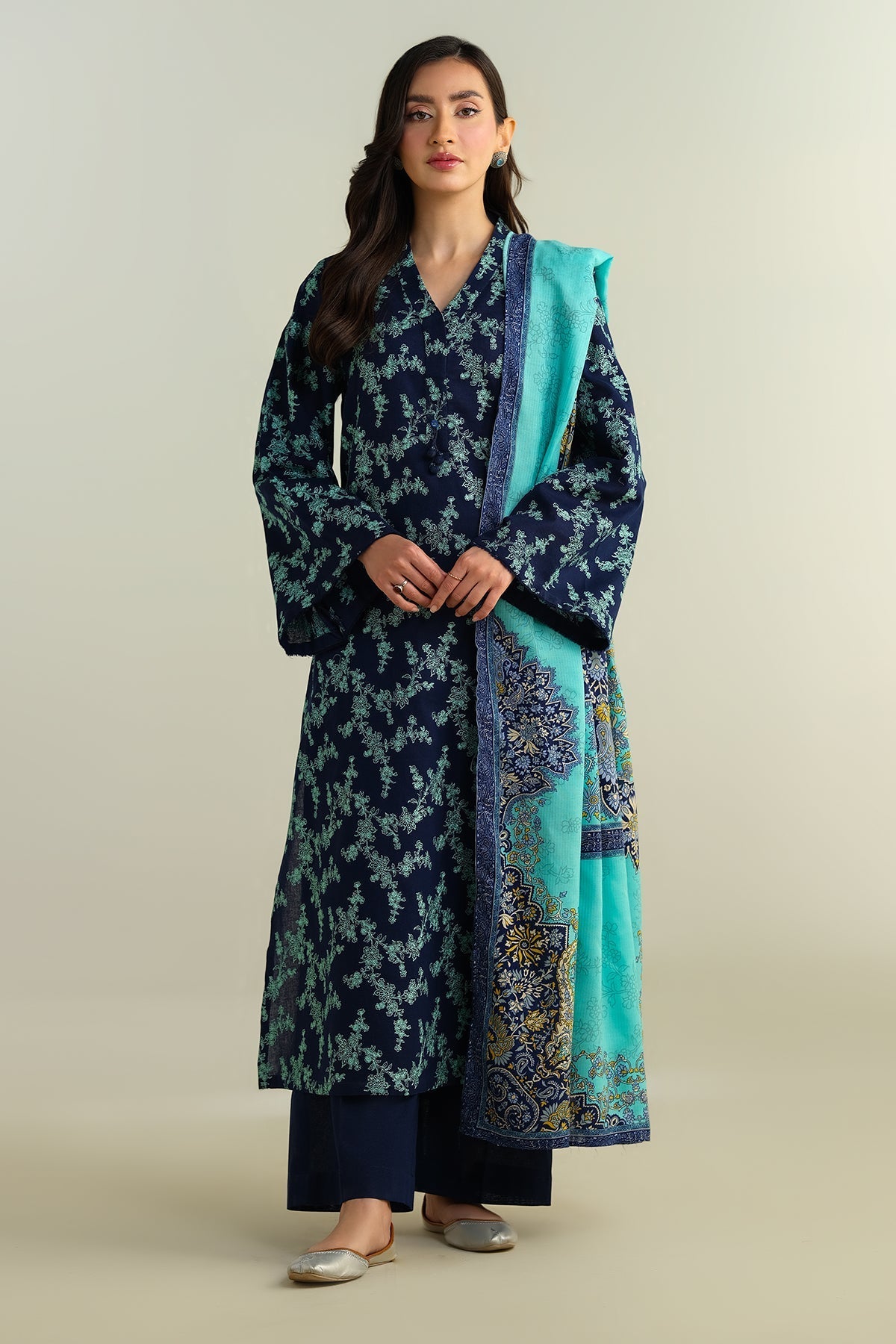 3 Piece - Stitched - Embroidered Khaddar Suit - KPW24-P3044-44